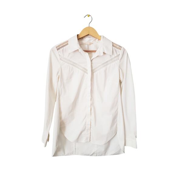 Rebecca Taylor Cut Out Button Down Shirt White Size 6 - Picture 1 of 8